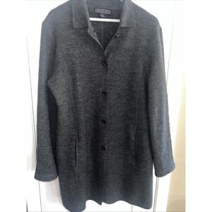 Vintage Herman Geist Women sz Med 100% Wool Gray Fleece Midi Jacket side Pockets